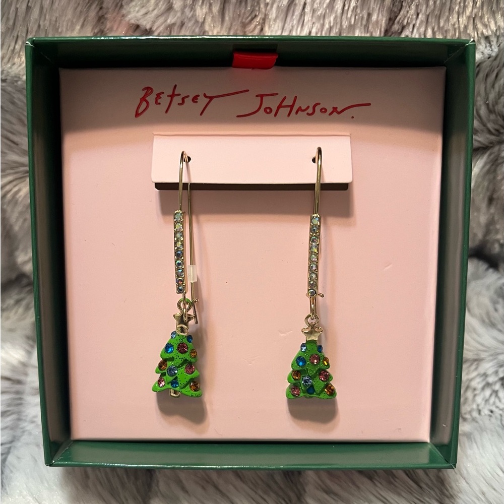 Betsey Johnson Festive Green Tree Earrings